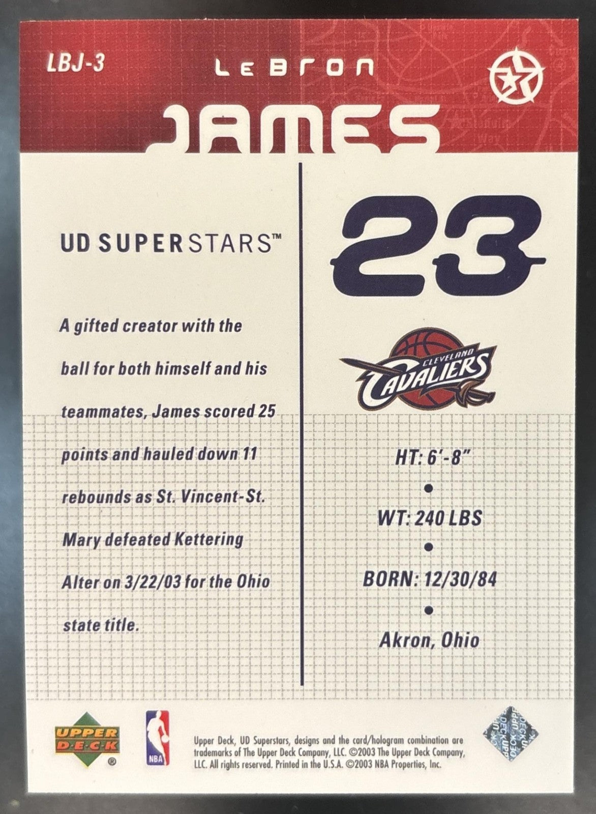 2002 Upper Deck SuperStars LeBron James #LBJ-3 Cleveland Cavaliers