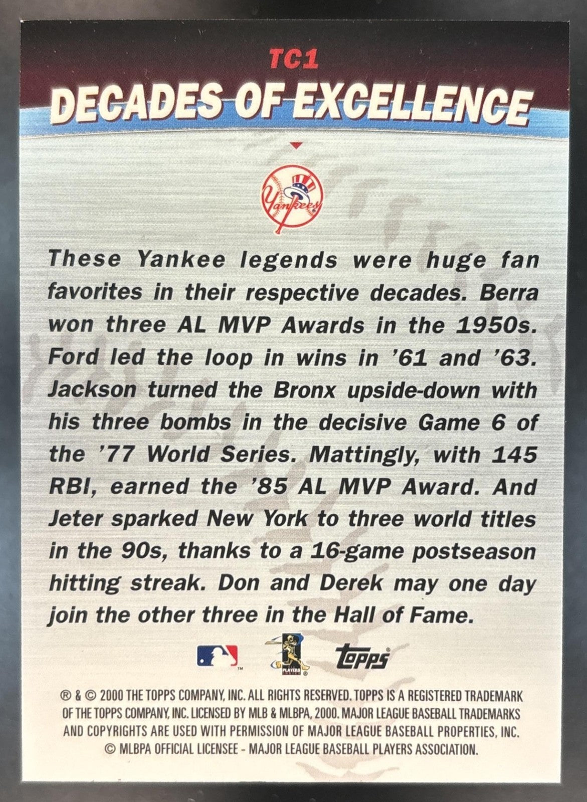 2001 Topps Decades of Excellence Jeter Yogi Berra Ford Mattingly Jackson Combos