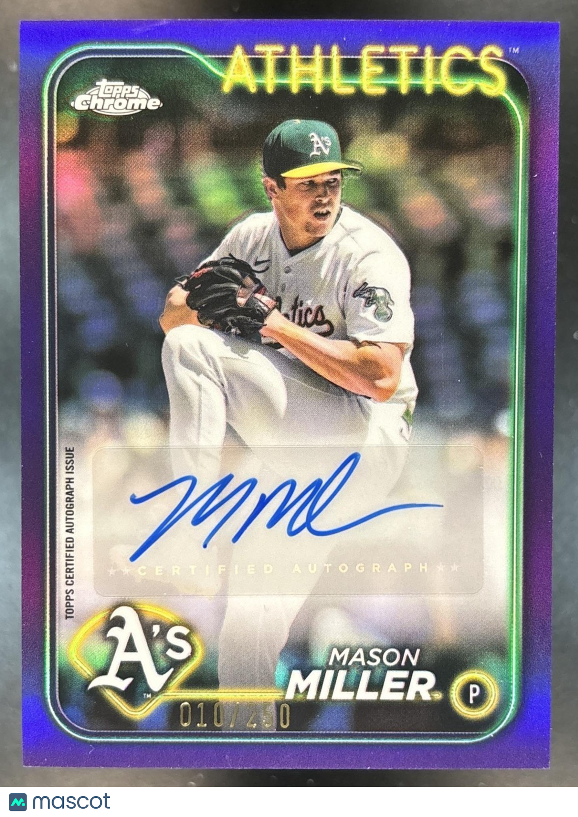 2024 Topps Chrome Update Mason Miller Auto Purple /250 #AC-MM Oakland Athletics