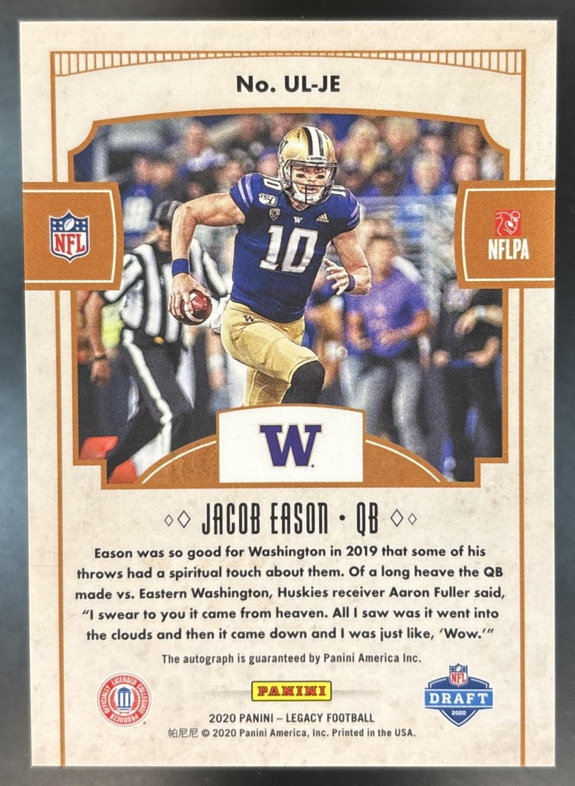 2020 Panini Legacy Jacob Eason Under the Lights Silver Auto RC Huskies