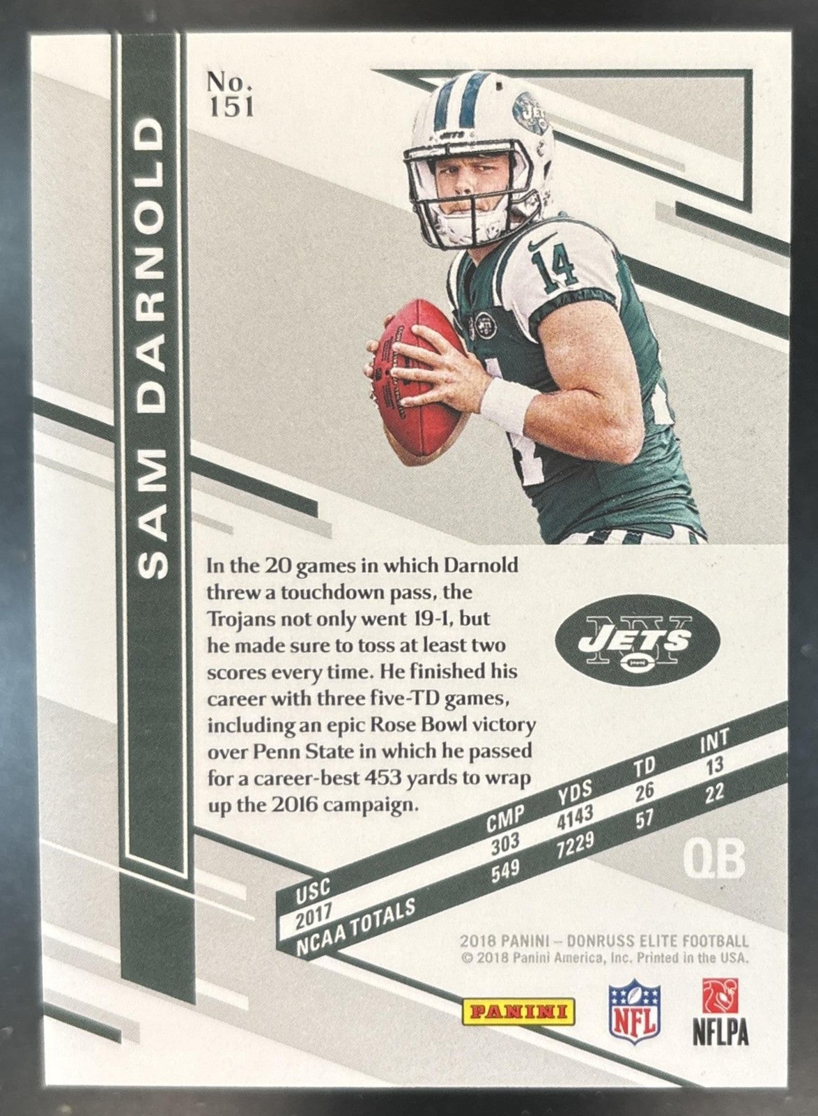 2018 Panini Donruss Elite Sam Darnold Red /199 #151 RC New York Jets