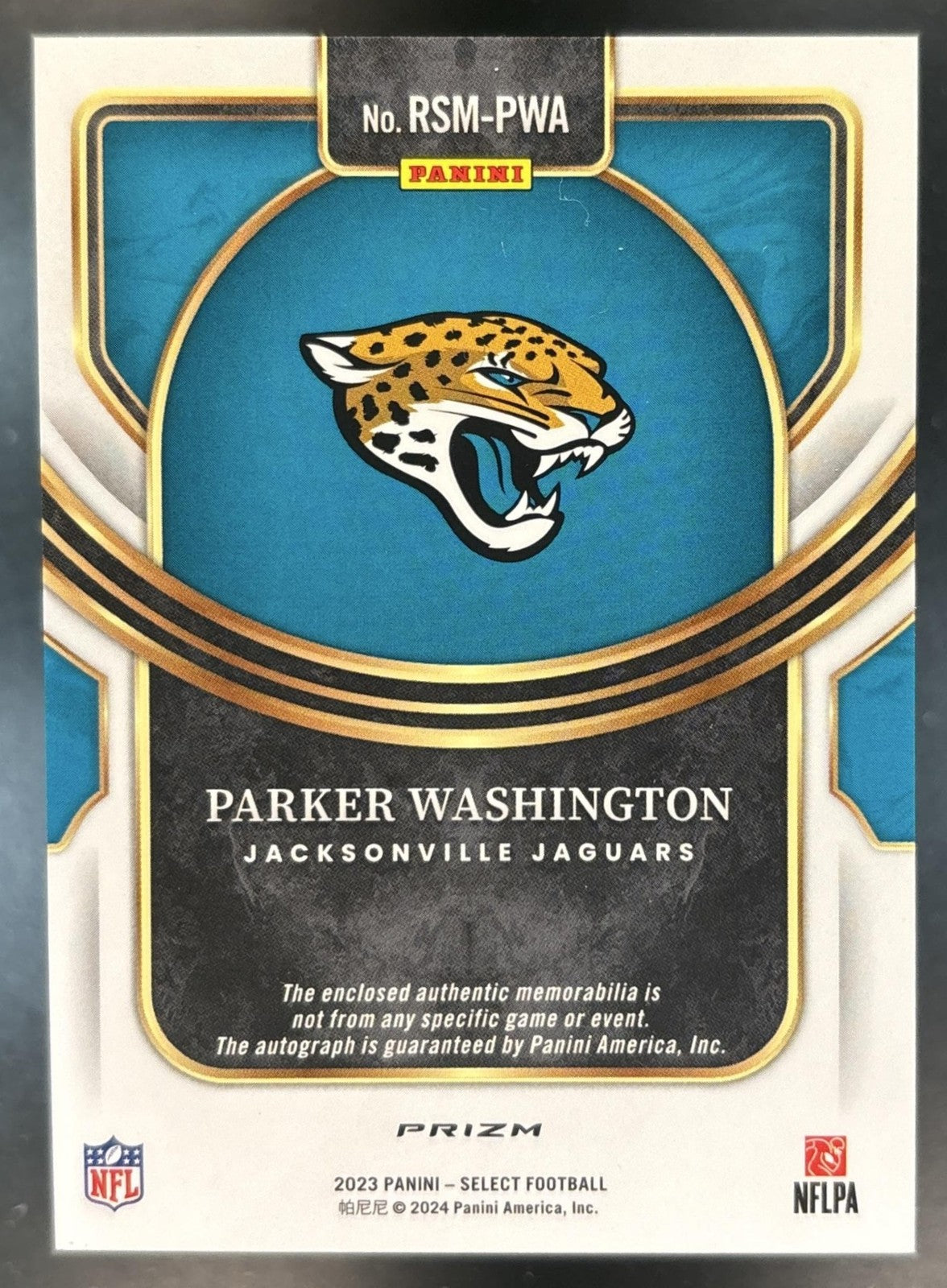 2023 Panini Select Parker Washington Patch Auto Gold Wave MEM Auto RC Jaguars