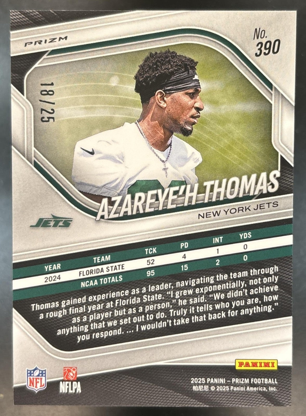 2025 Panini Prizm Azareye'h Thomas Navy Camo /25 #390 RC New York Jets