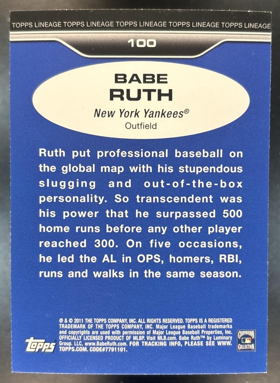 2011 Topps Lineage Babe Ruth Diamond Anniversary Refractor #100 New York Yankees