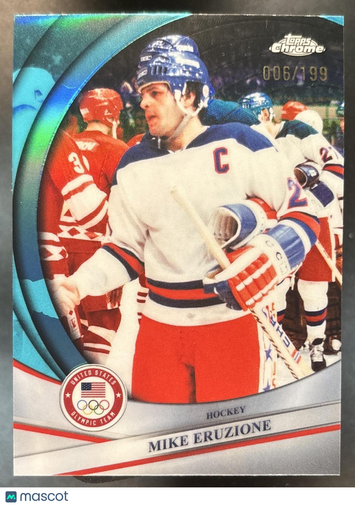 2026 Topps Chrome U.S. Olympic and Paralympic Mike Eruzione Aqua /199 #197 USA