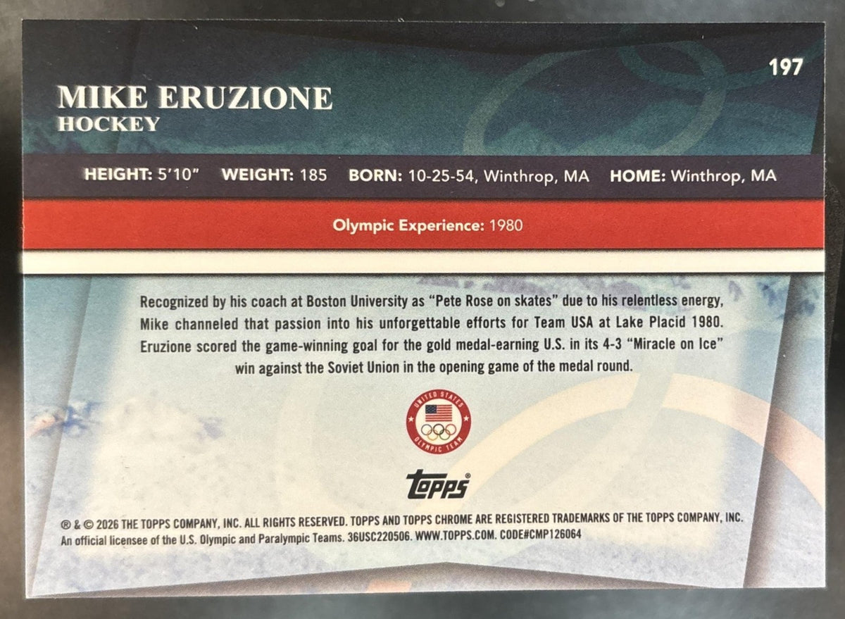 2026 Topps Chrome U.S. Olympic and Paralympic Mike Eruzione Aqua /199 #197 USA