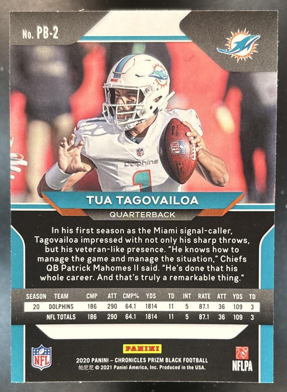 2020 Panini Chronicles Tua Tagovailoa Prizm Black #PB-2 RC Miami Dolphins
