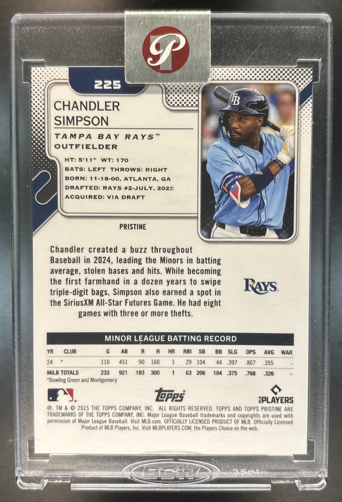 2025 Topps Pristine Chandler Simpson Orange Refractor /25 #225 RC Tampa Bay Rays