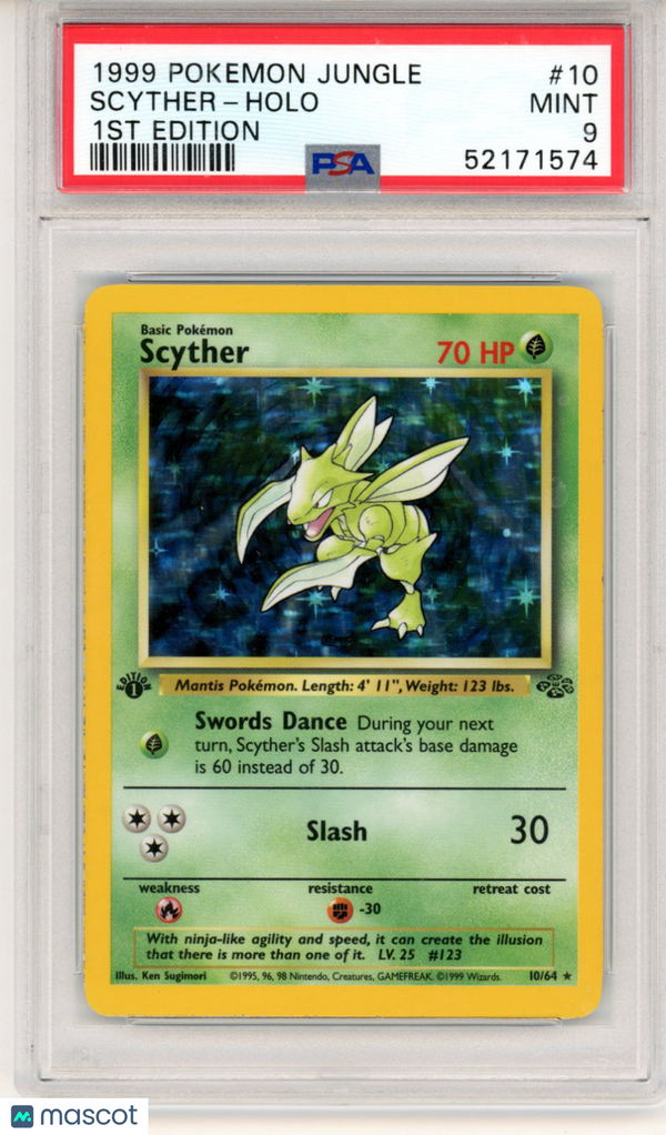 1999 Pokemon Jungle Scyther #10 1st Edition PSA 9