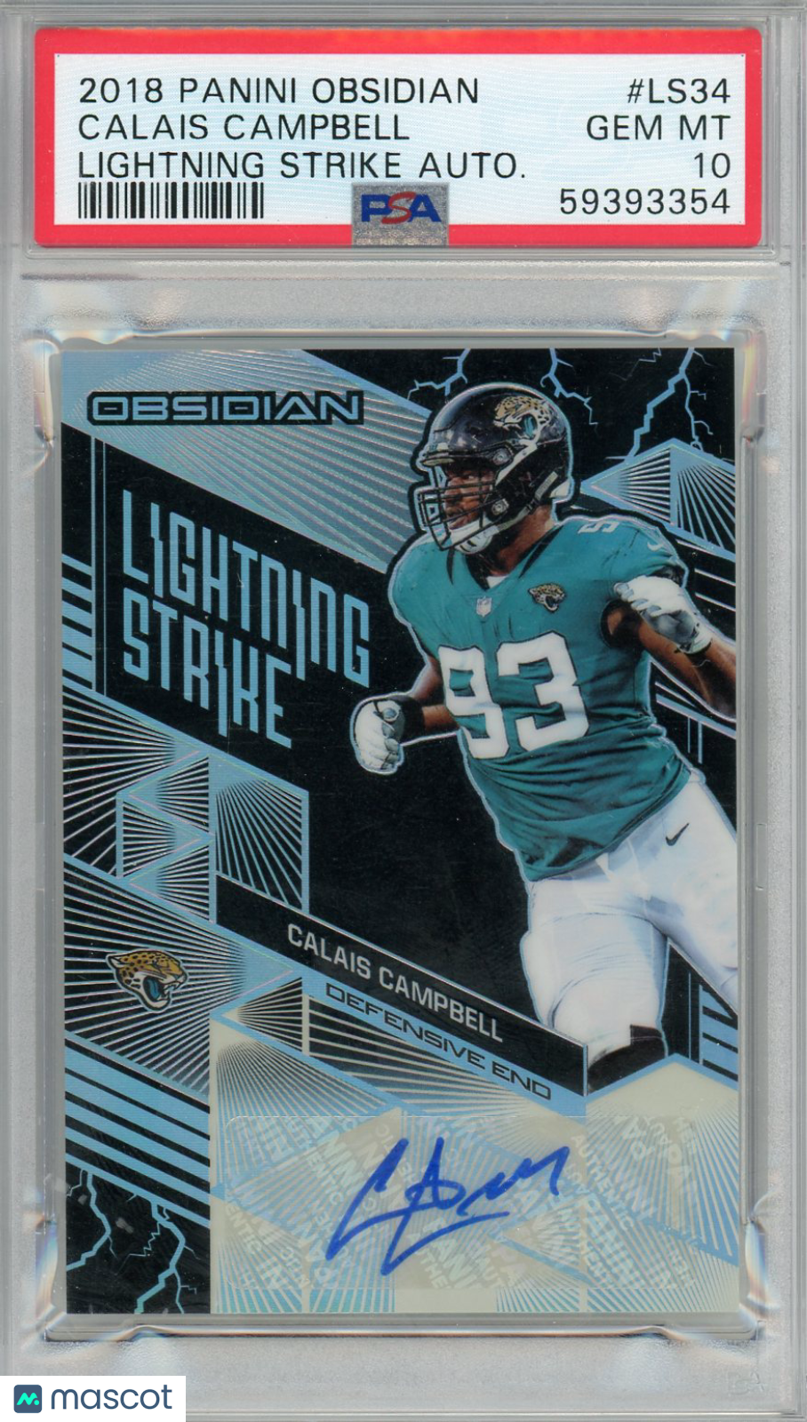 2018 Panini Obsidian Lightning Strike Autographs Calais Campbell PSA 10 GEM MINT