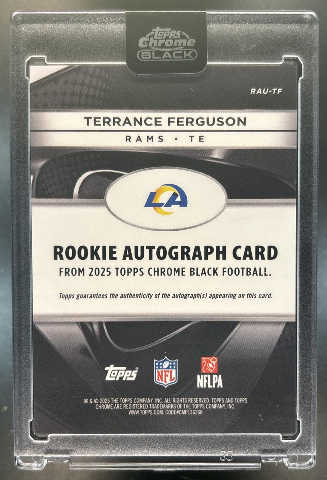 2025 Topps Chrome Black Terrance Ferguson Auto Blue /150 RC Los Angeles Rams