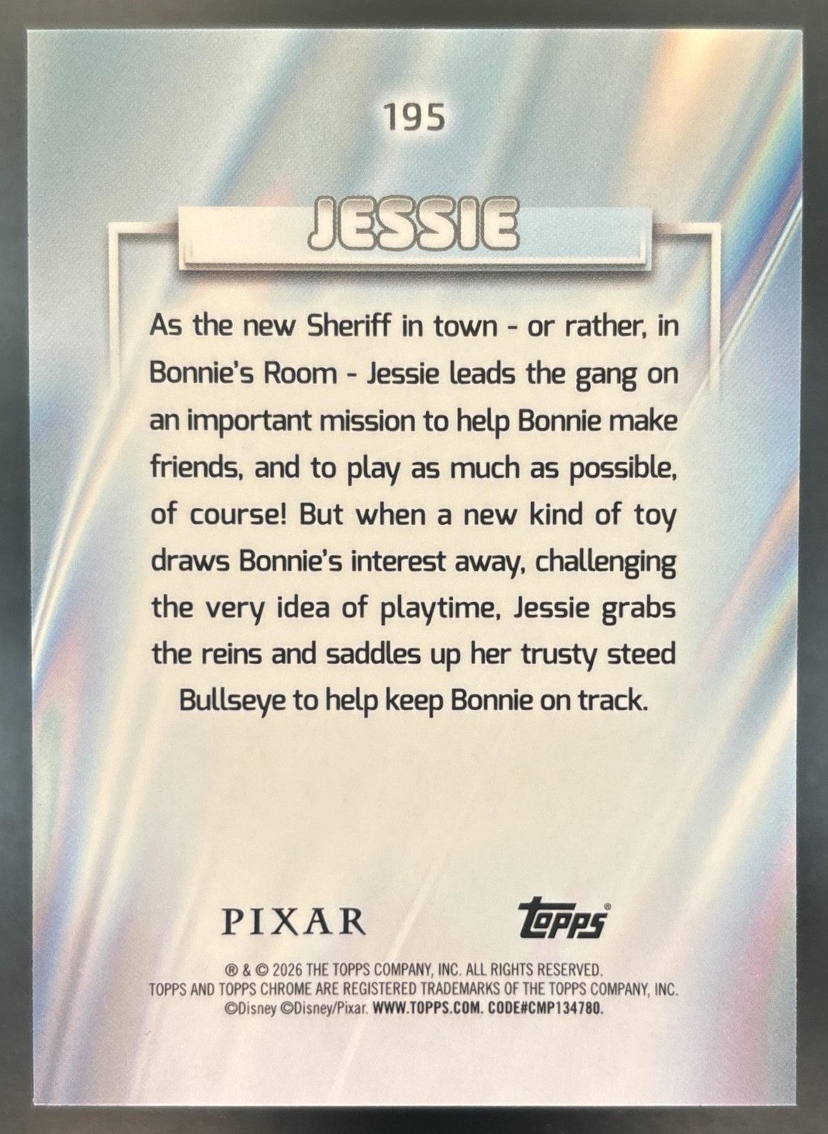 2026 Topps Chrome Disney Jessie 101 Dalmatians Black & White /101 #195 Toy Story