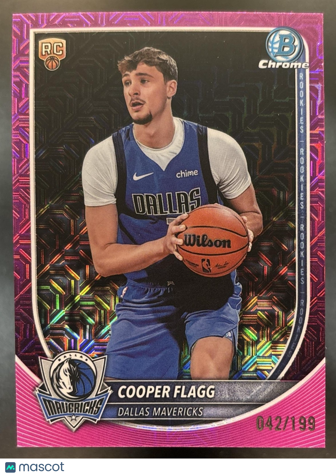 2025-26 Bowman Cooper Flagg Chrome Pink Mojo /199 #BCV-1 RC Dallas Mavericks