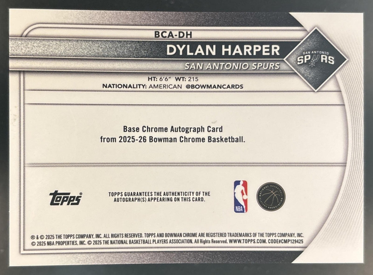 2025-26 Bowman Dylan Harper Chrome Auto Mojo Refractor RC San Antonio Spurs