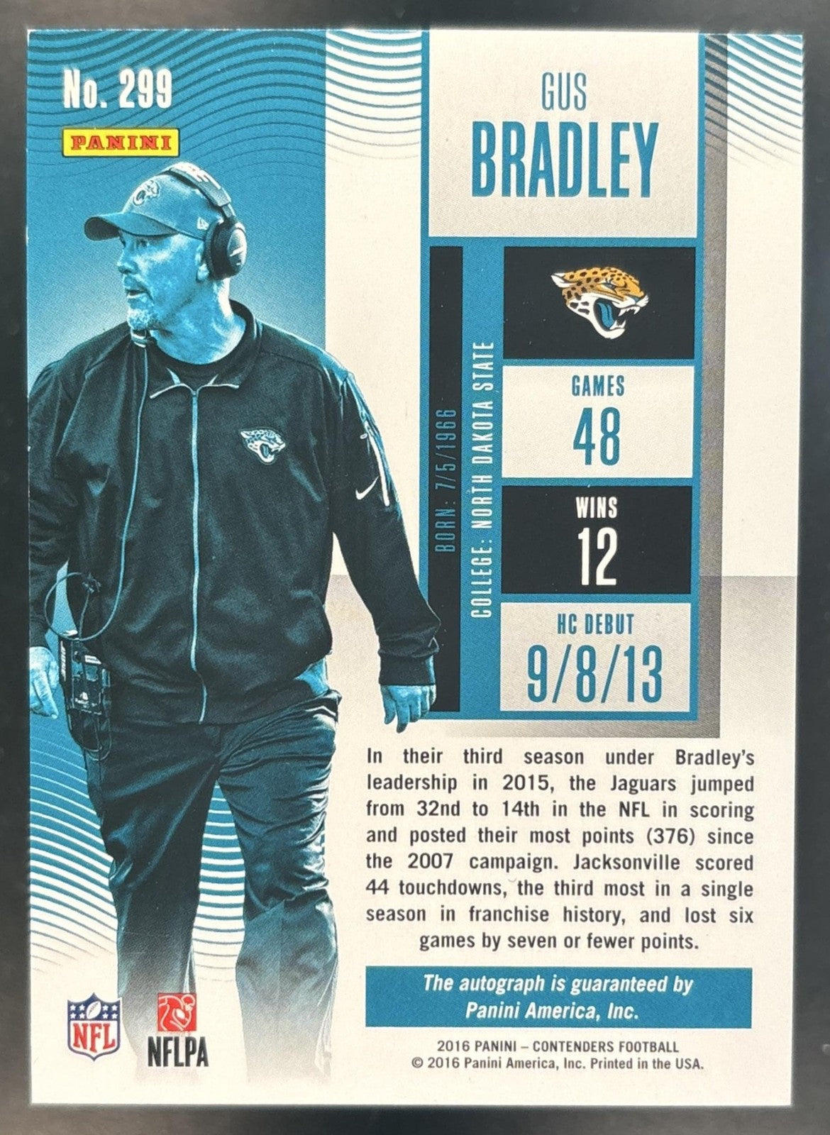 2016 Panini Contenders Gus Bradley Playoff Ticket /99 #299 Auto Jaguars