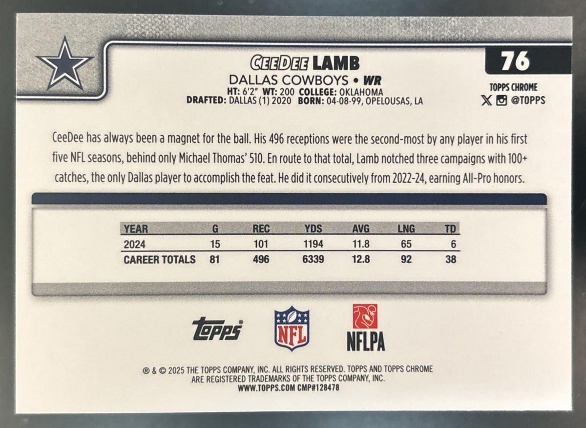 2025 Topps Chrome CeeDee Lamb Team Camo Variation #76 SP Dallas Cowboys