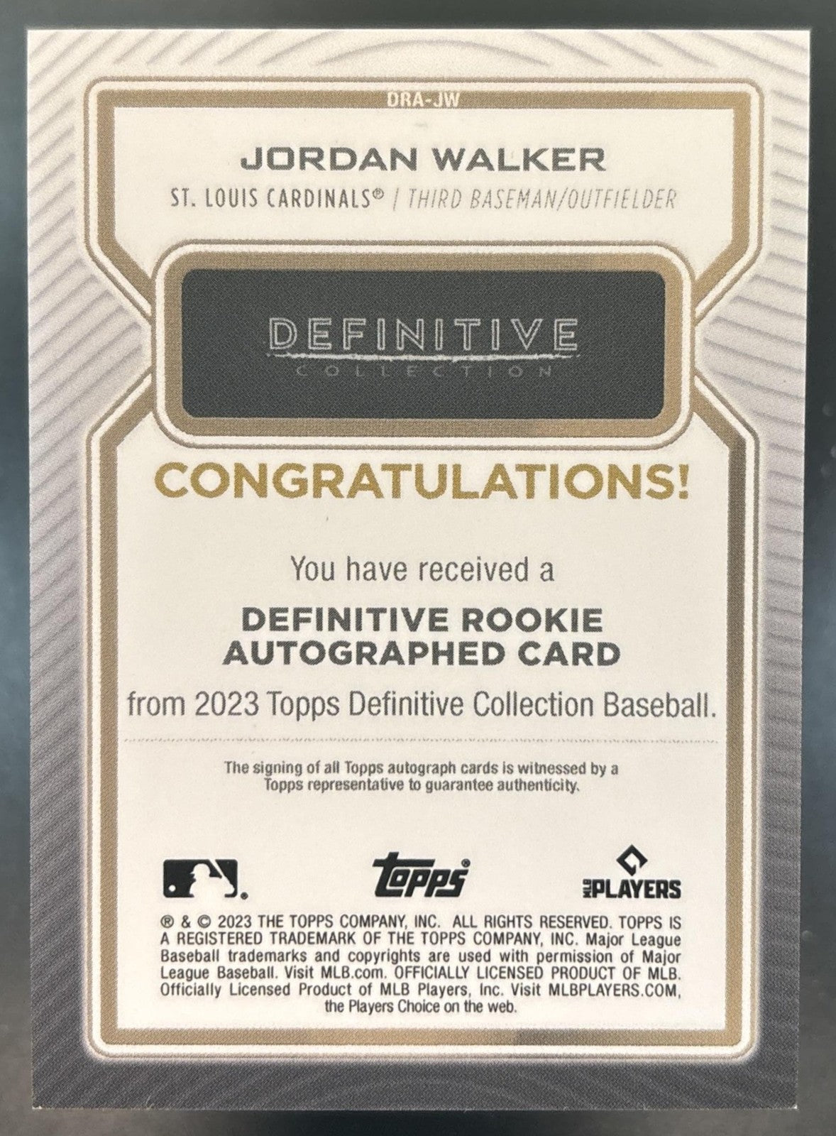 2023 Topps Definitive Jordan Walker Rookie Auto /50 RC St. Louis Cardinals