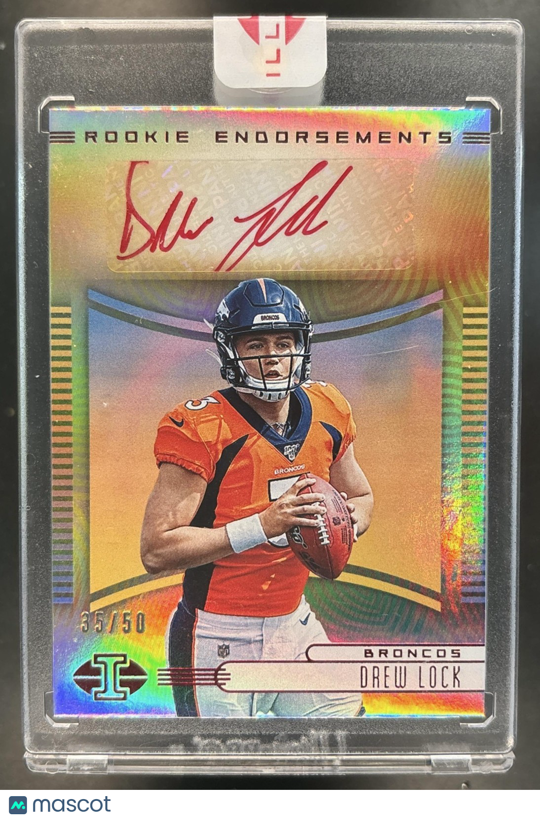 2019 Panini Illusions Drew Lock Rookie Endorsements Red /50 Auto RC Broncos