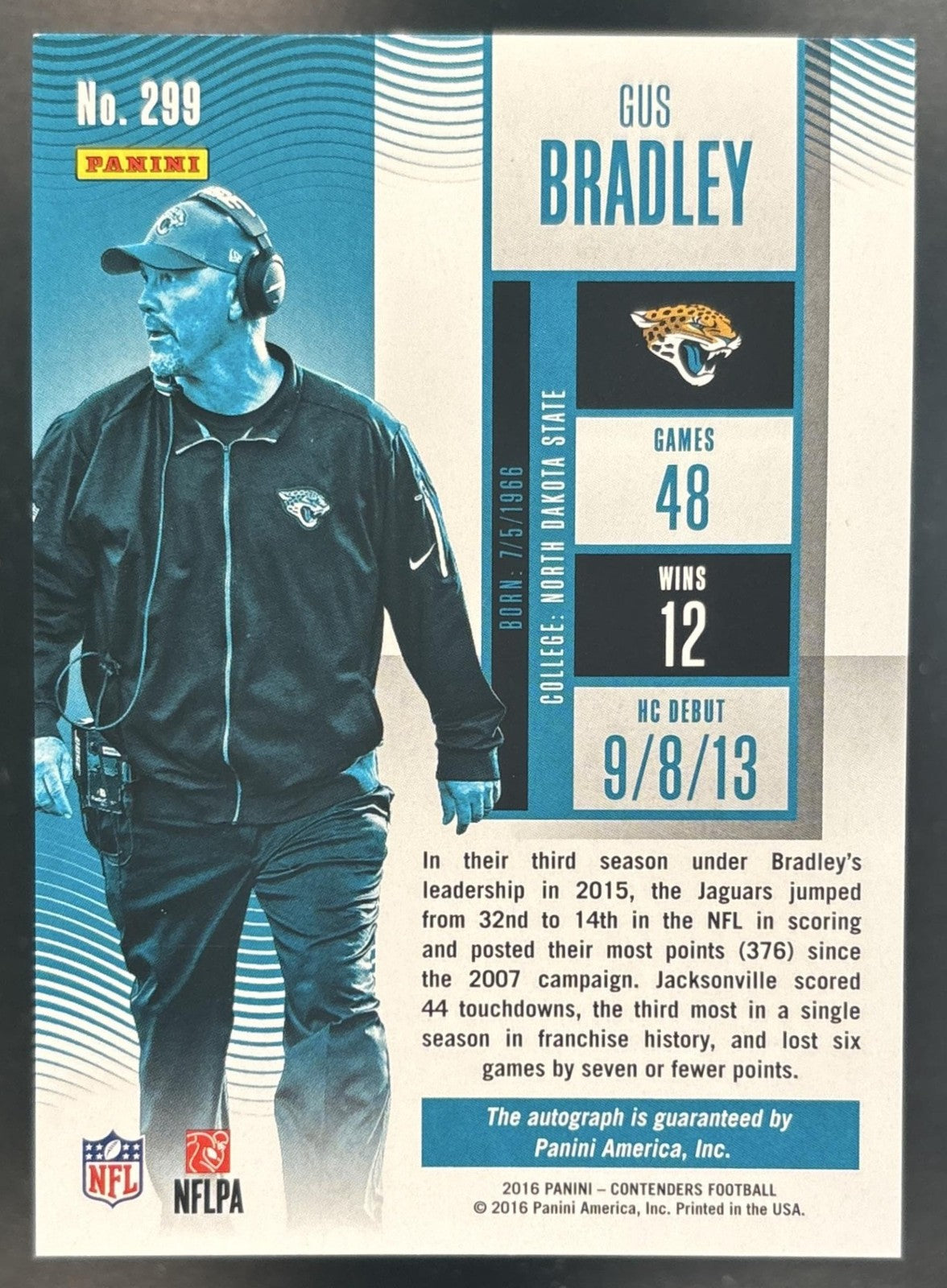 2016 Panini Contenders Gus Bradley Championship Ticket /49 #299 Auto Jaguars