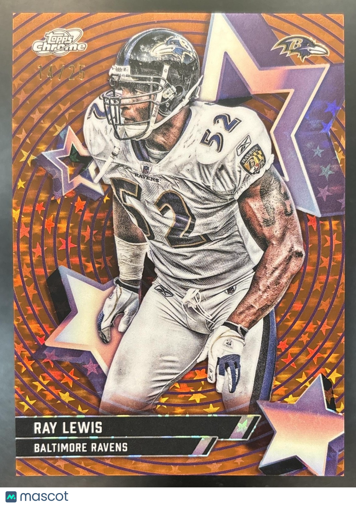 2025 Topps Cosmic Chrome Ray Lewis Starfractor Orange /25 SP Baltimore Ravens