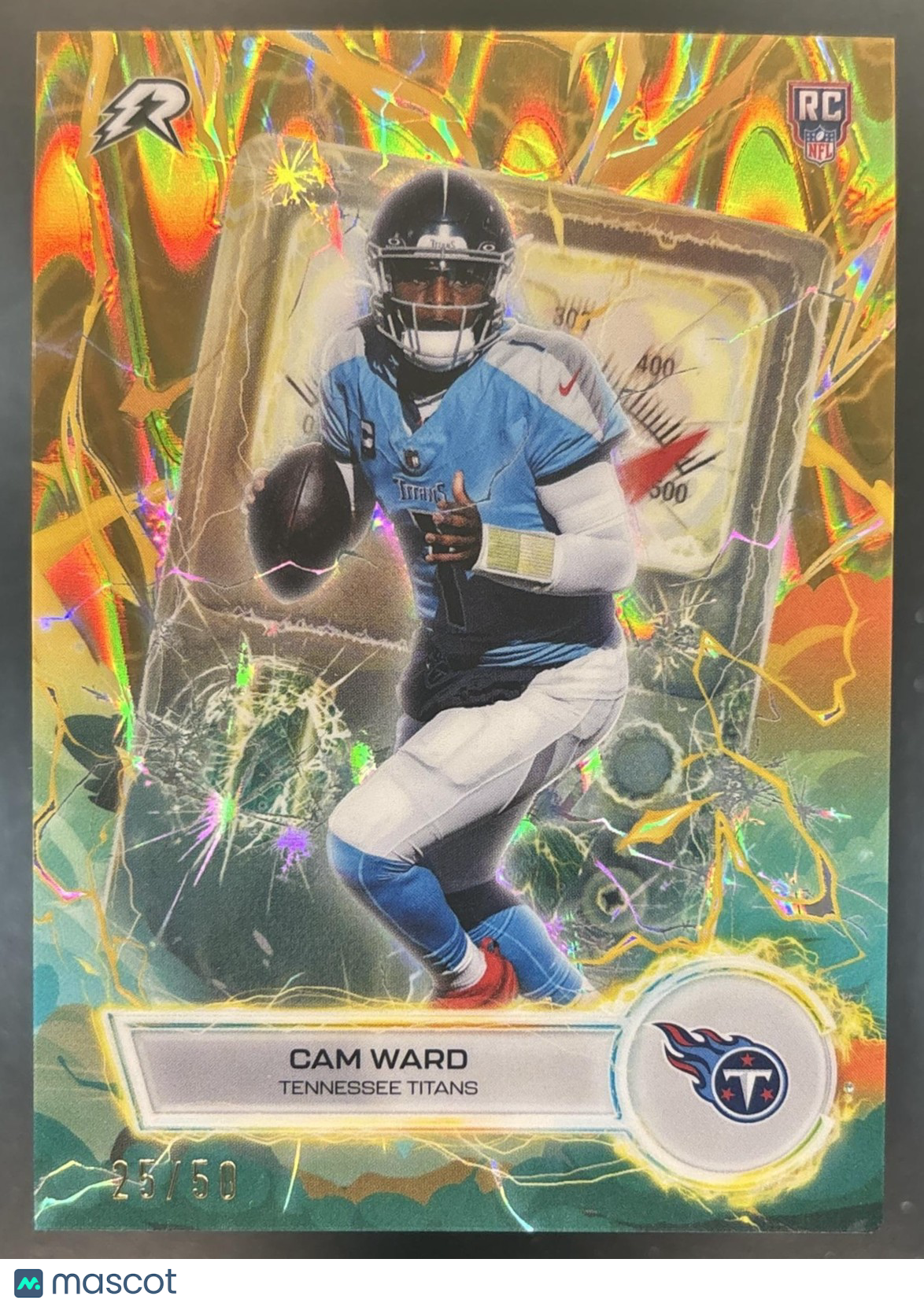 2025 Topps Resurgence Cam Ward Voltaic Gold Power Surge /50 RC Tennessee Titans