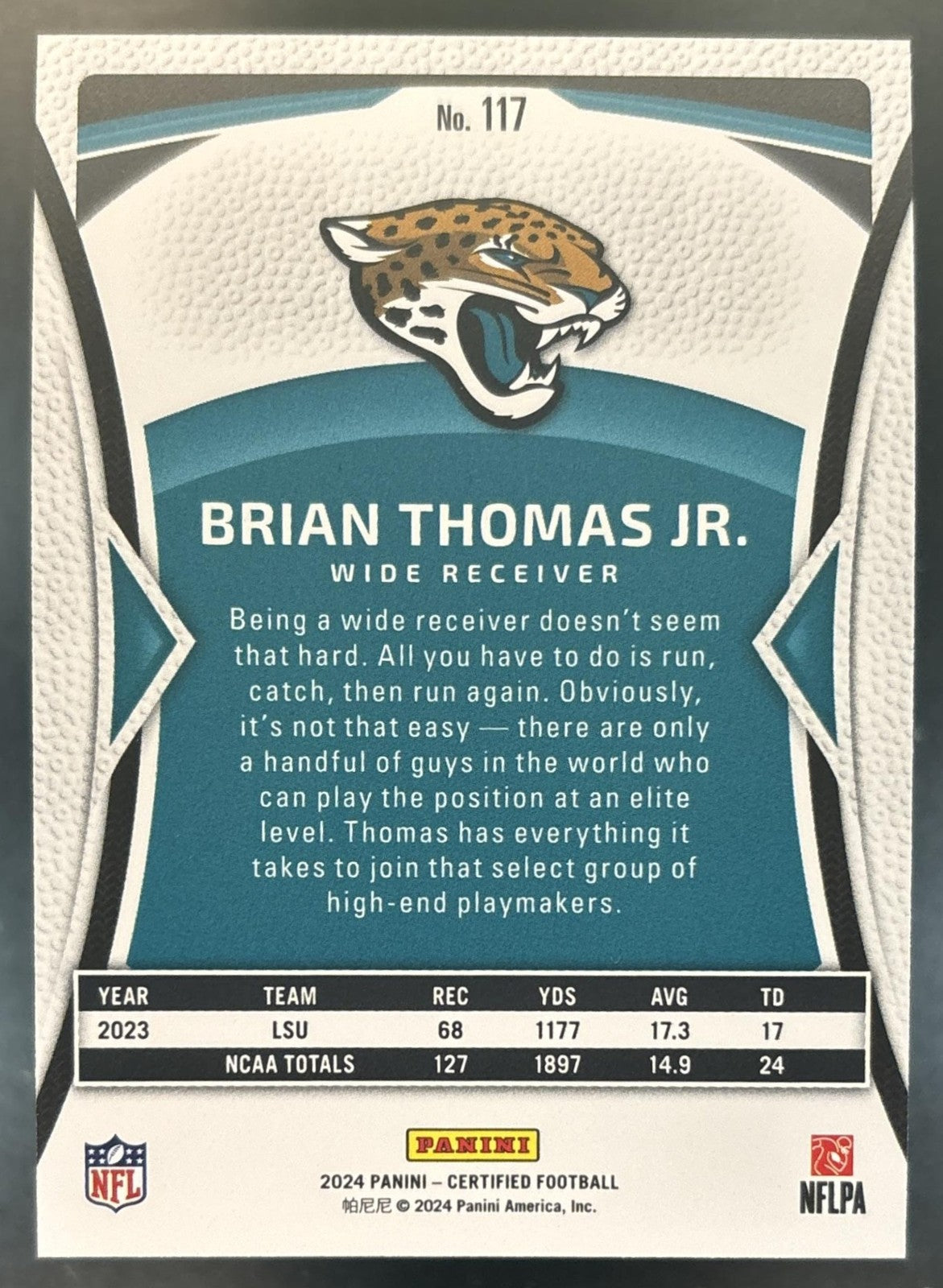 2024 Panini Certified Brian Thomas Jr. Gold Mirror /25 #117 RC Jaguars