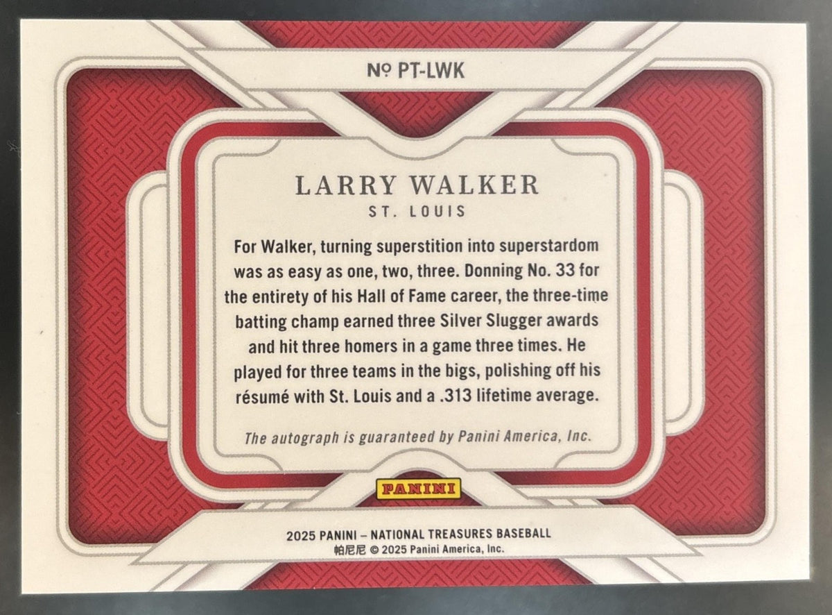2025 Panini National Treasures Larry Walker Personalized Auto /75 #20 Cardinals
