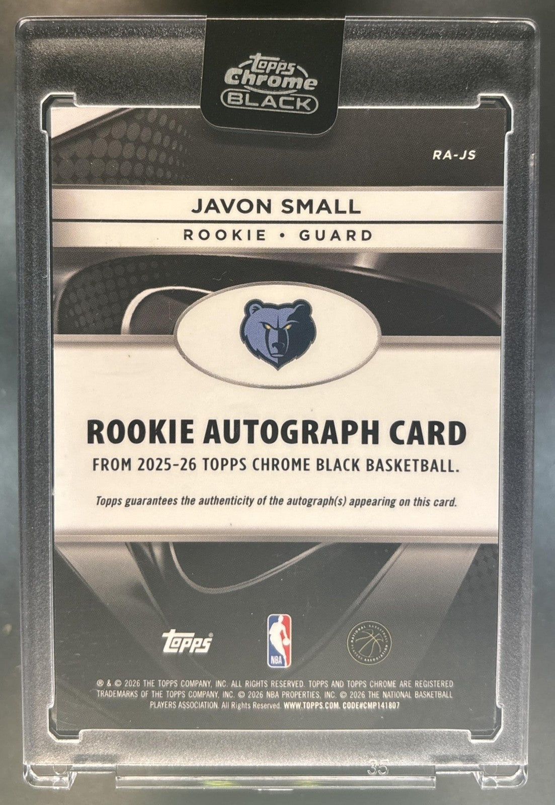 2025-26 Topps Chrome Black Javon Small Auto Gold Mini-Diamond /50 RC Grizzlies