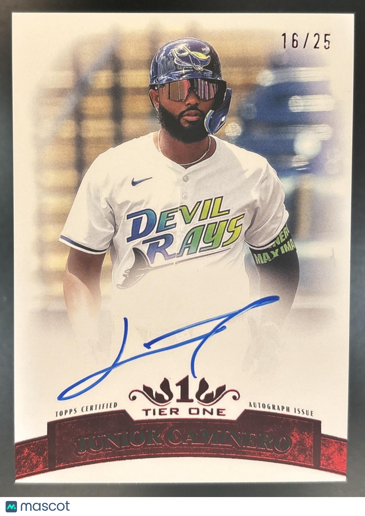 2026 Topps Tier One Junior Caminero Retro 2011 Auto Red /25 Tampa Bay Rays