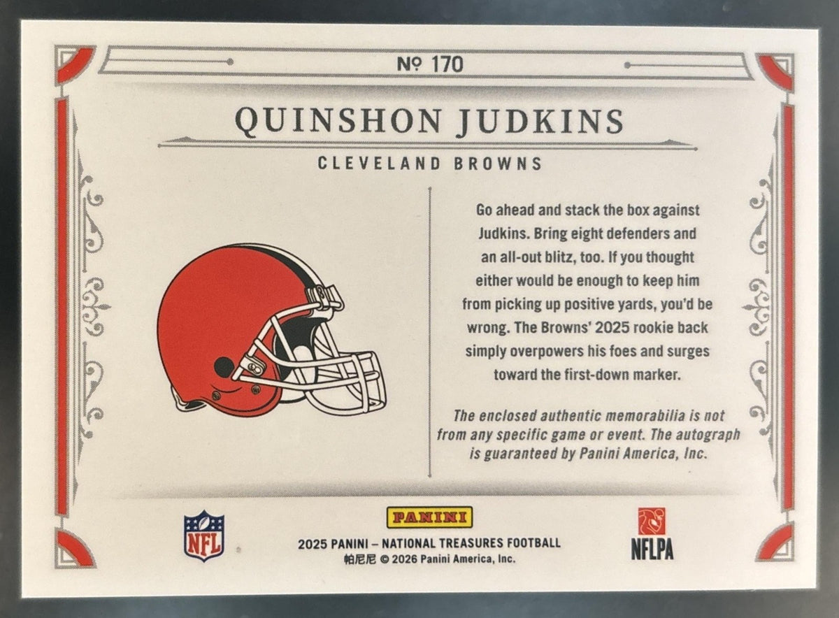 2025 National Treasures Quinshon Judkins Patch Auto /99 #170 MEM RC Browns