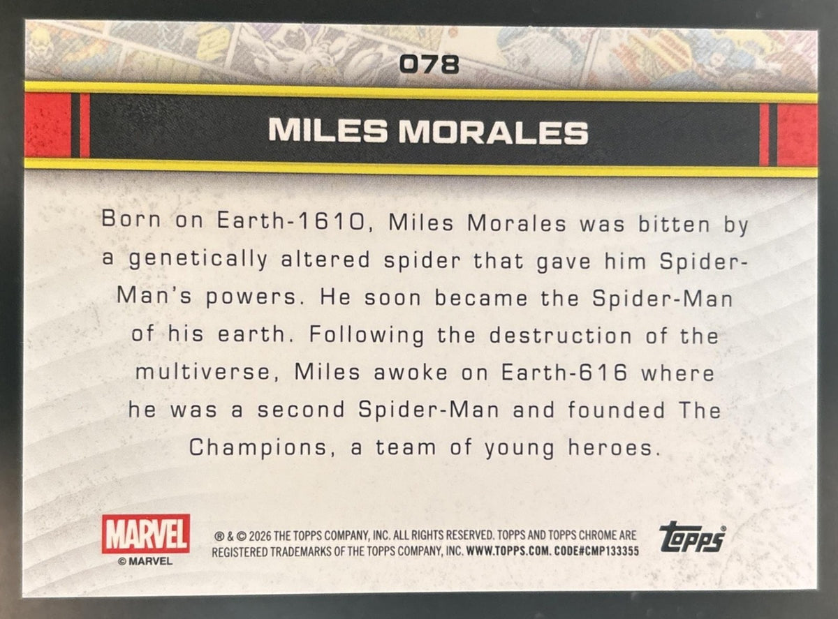 2026 Topps Chrome Marvel Comics Miles Morales Yellow Refractor /275 #078