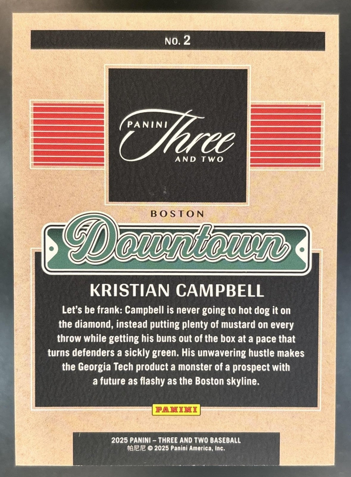 2025 Panini Three and Two Kristian Campbell Downtown #2 Boston Red Sox