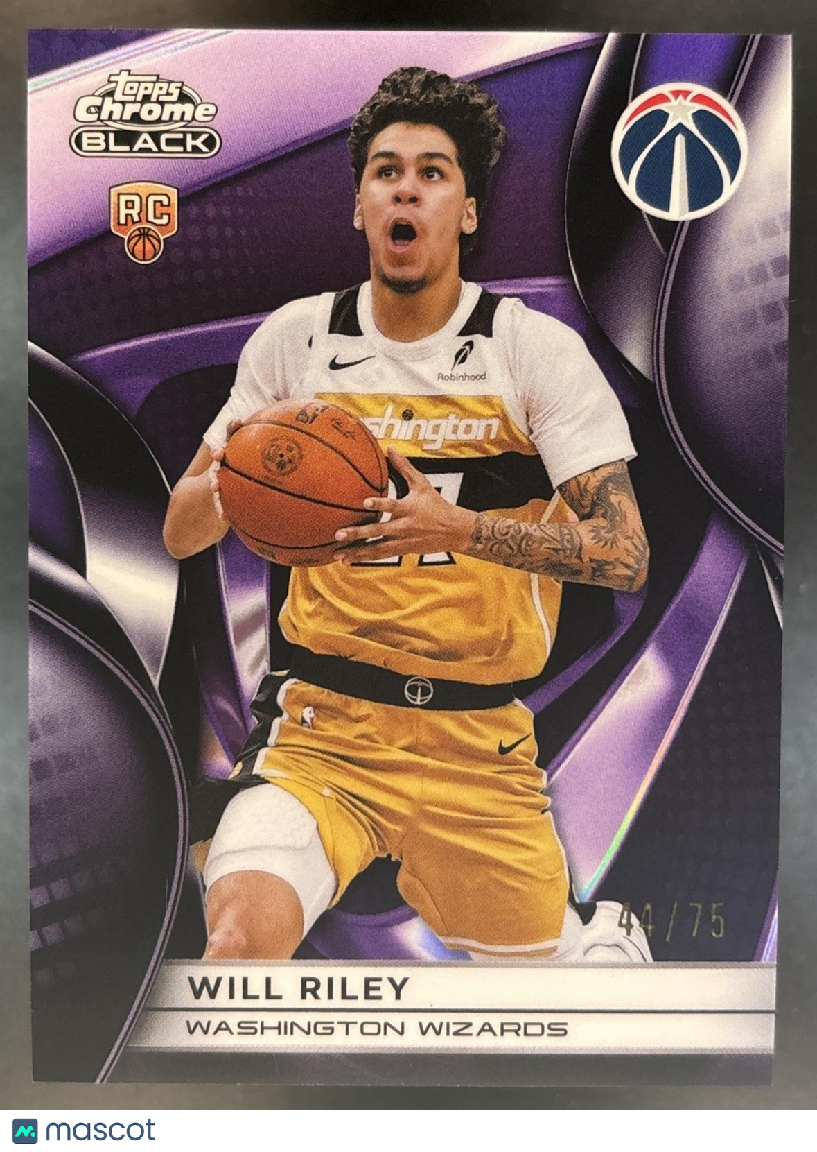 2025-26 Topps Chrome Black Will Riley Purple /75 #121 RC Washington Wizards