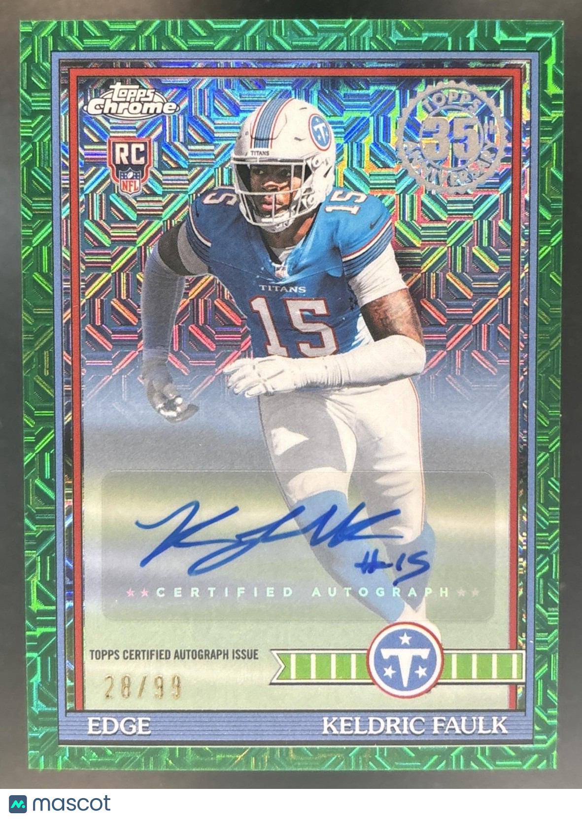 2026 Topps Keldric Faulk 1991 Chrome Silver Pack Auto Green Mojo /99 RC Titans