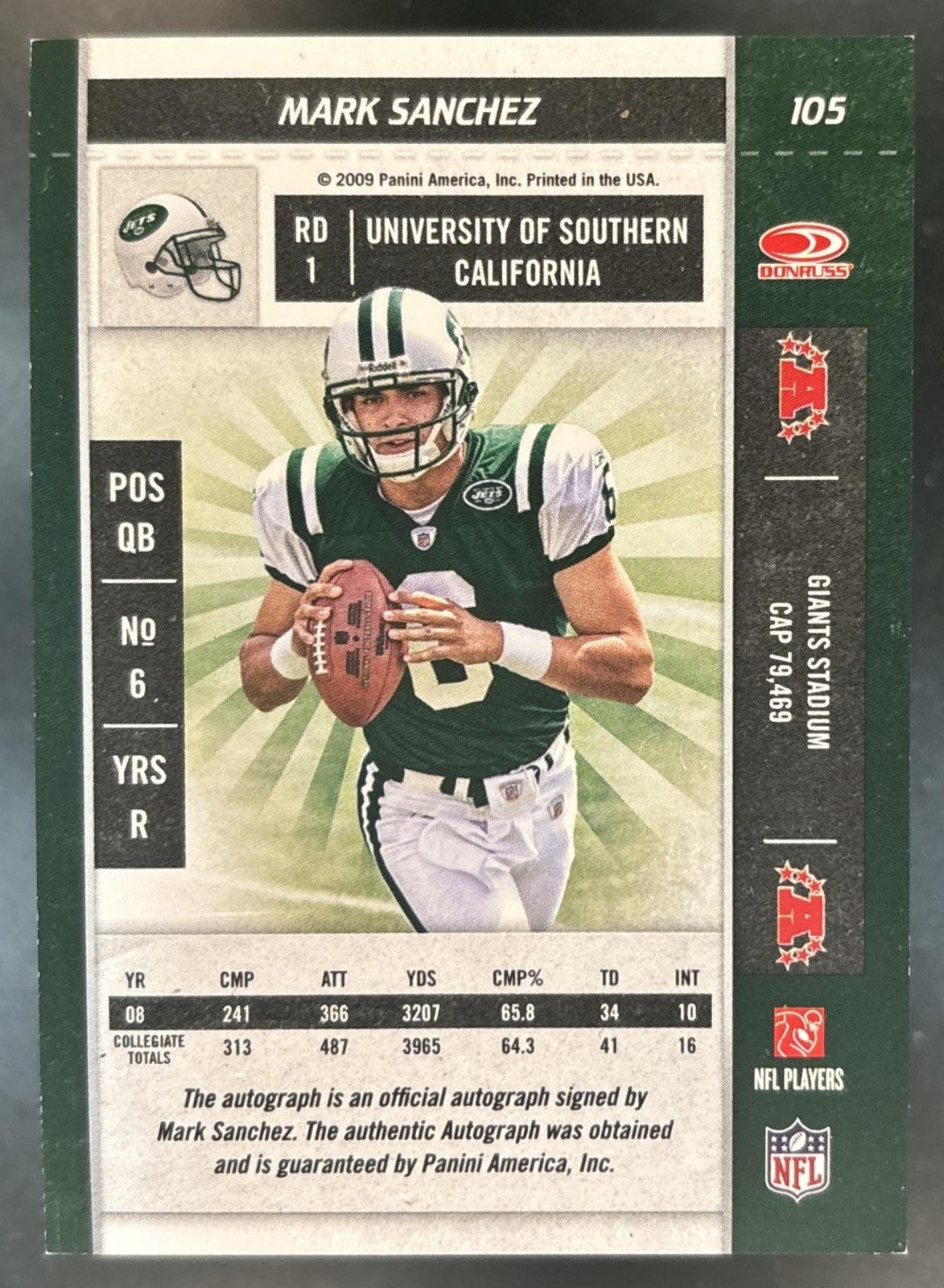 2009 Panini Playoff Contenders Mark Sanchez #105 RC Auto New York Jets