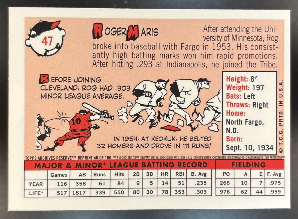 2001 Topps Archives Reserve Roger Maris #46 Cleveland Indians