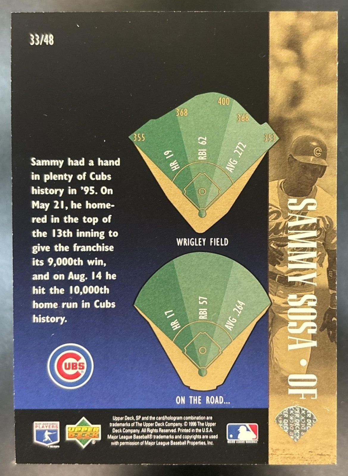 1996 SP Sammy Sosa Special FX #33 Chicago Cubs