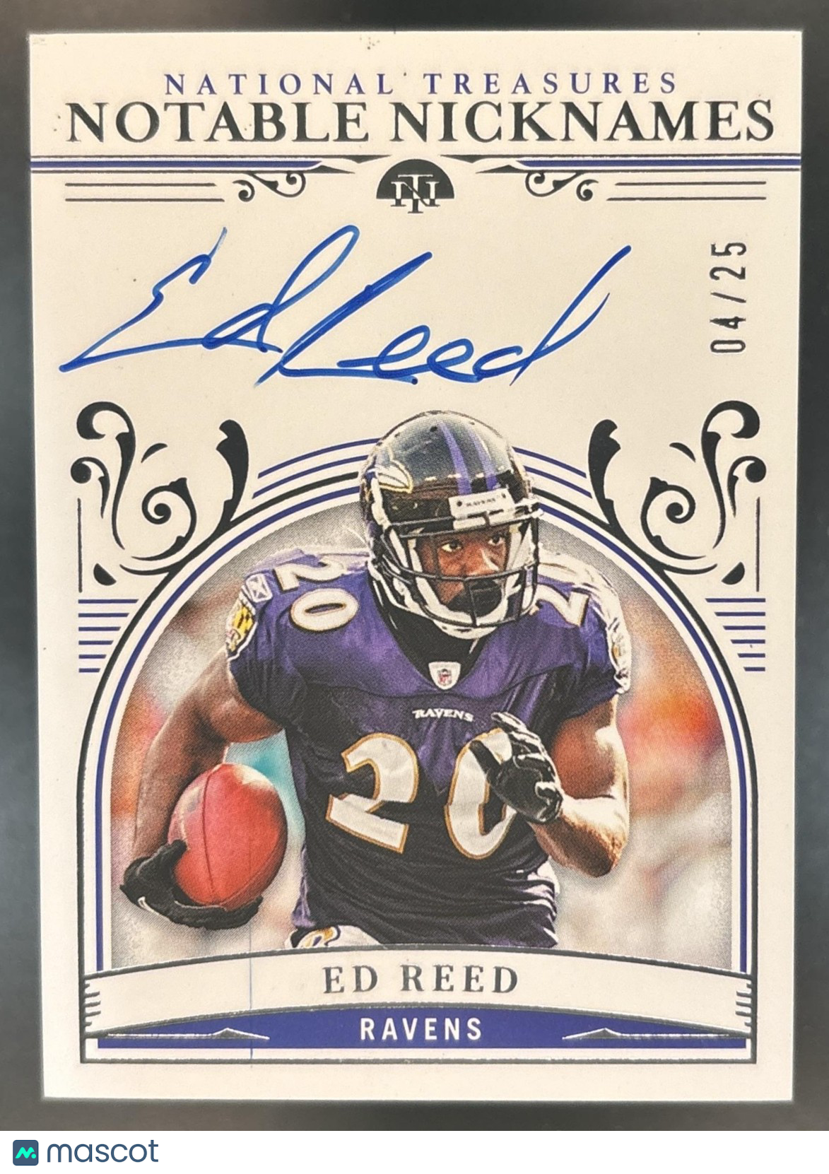 2025 National Treasures Ed Reed Notable Nicknames Auto /25 Baltimore Ravens