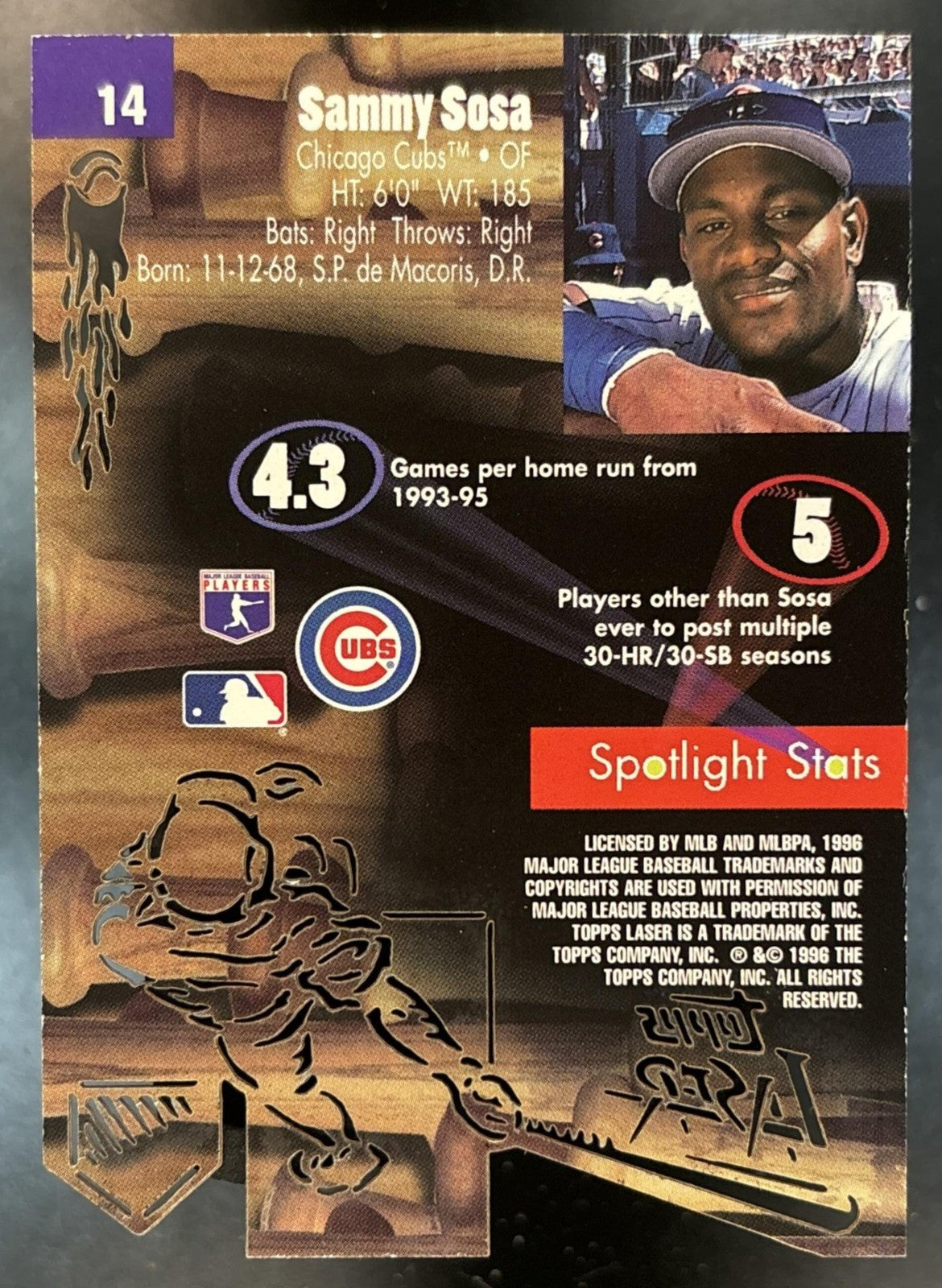 1996 Topps Laser Sammy Sosa #14 Chicago Cubs