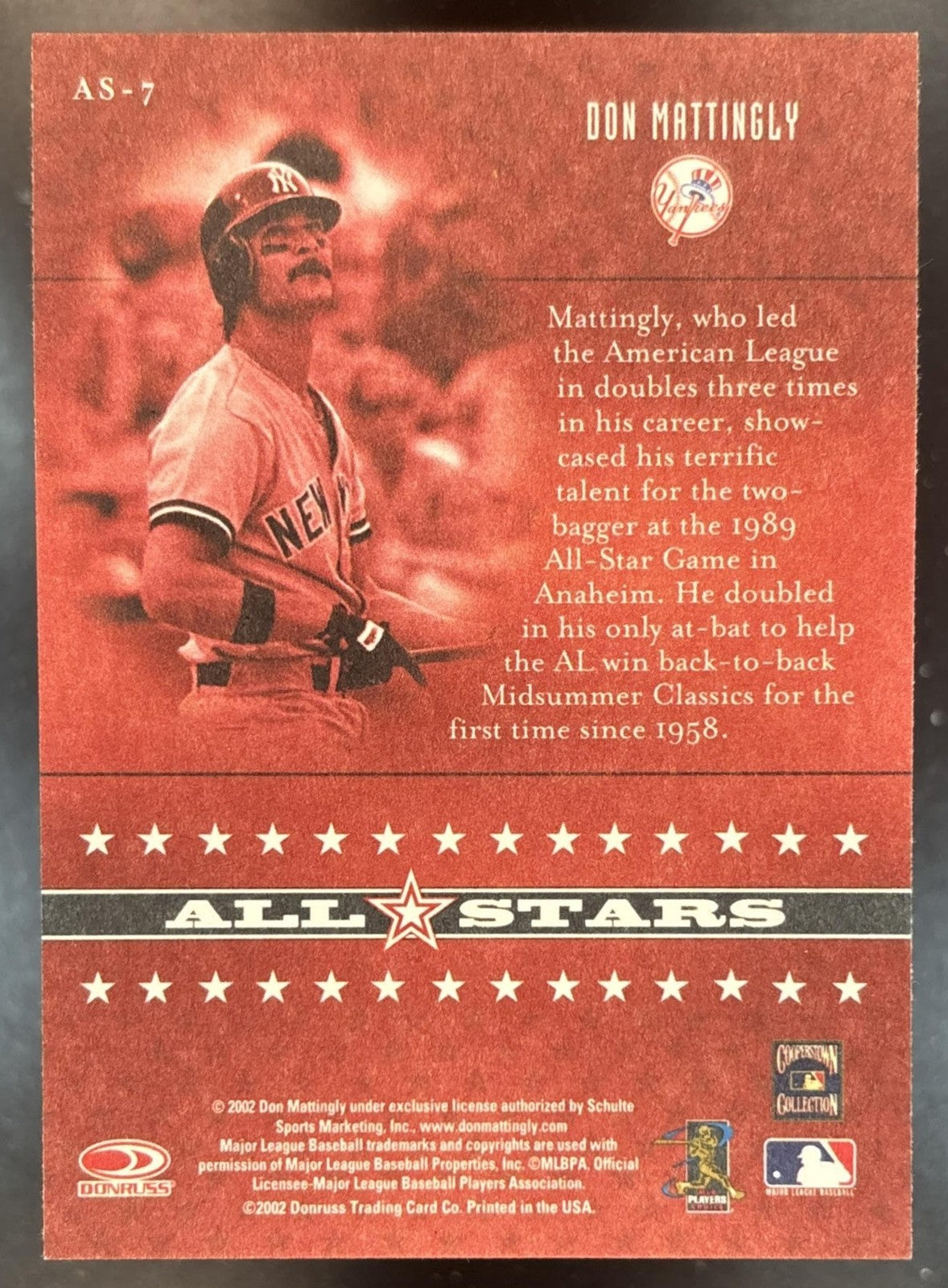2002 Donruss Originals Don Mattingly All Stars #AS-7 New York Yankees