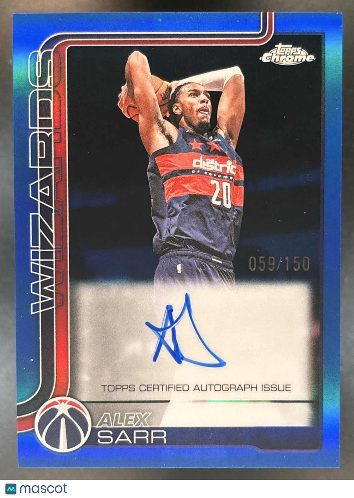 2025-26 Topps Chrome Update Alex Sarr Auto Blue /150 #TCA-AS Washington Wizards