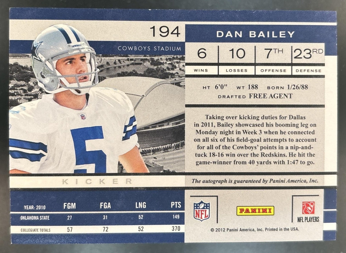 2011 Panini Playoff Contenders Dan Bailey #194 RC Auto Dallas Cowboys