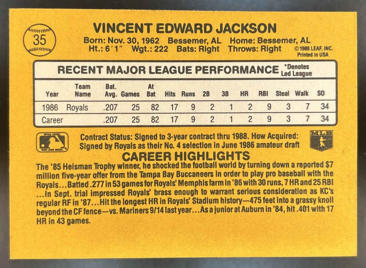 1987 Donruss Bo Jackson #35 RC Kansas City Royals