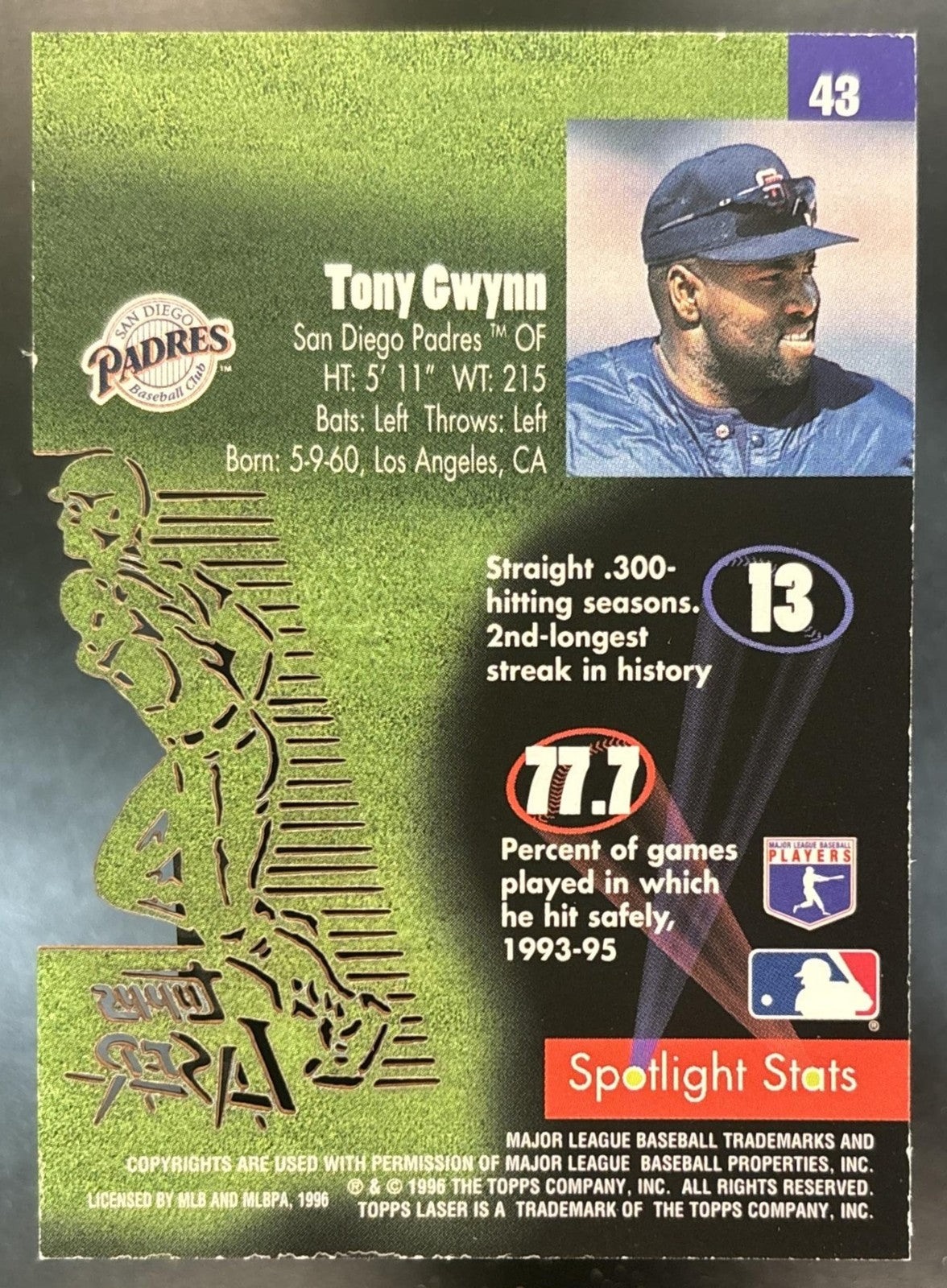1996 Topps Laser Tony Gwynn #43 San Diego Padres