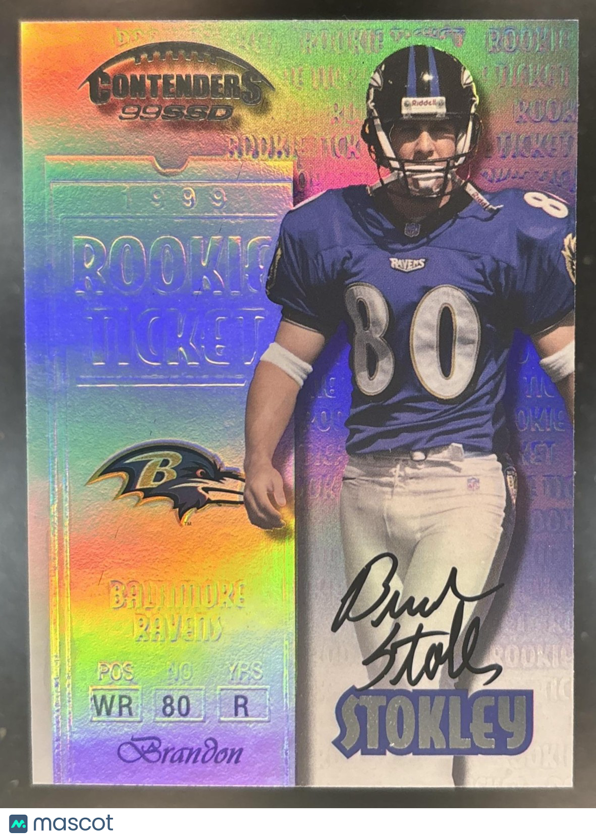1999 Playoff Contenders SSD Brandon Stokley #148 RC Auto Baltimore Ravens
