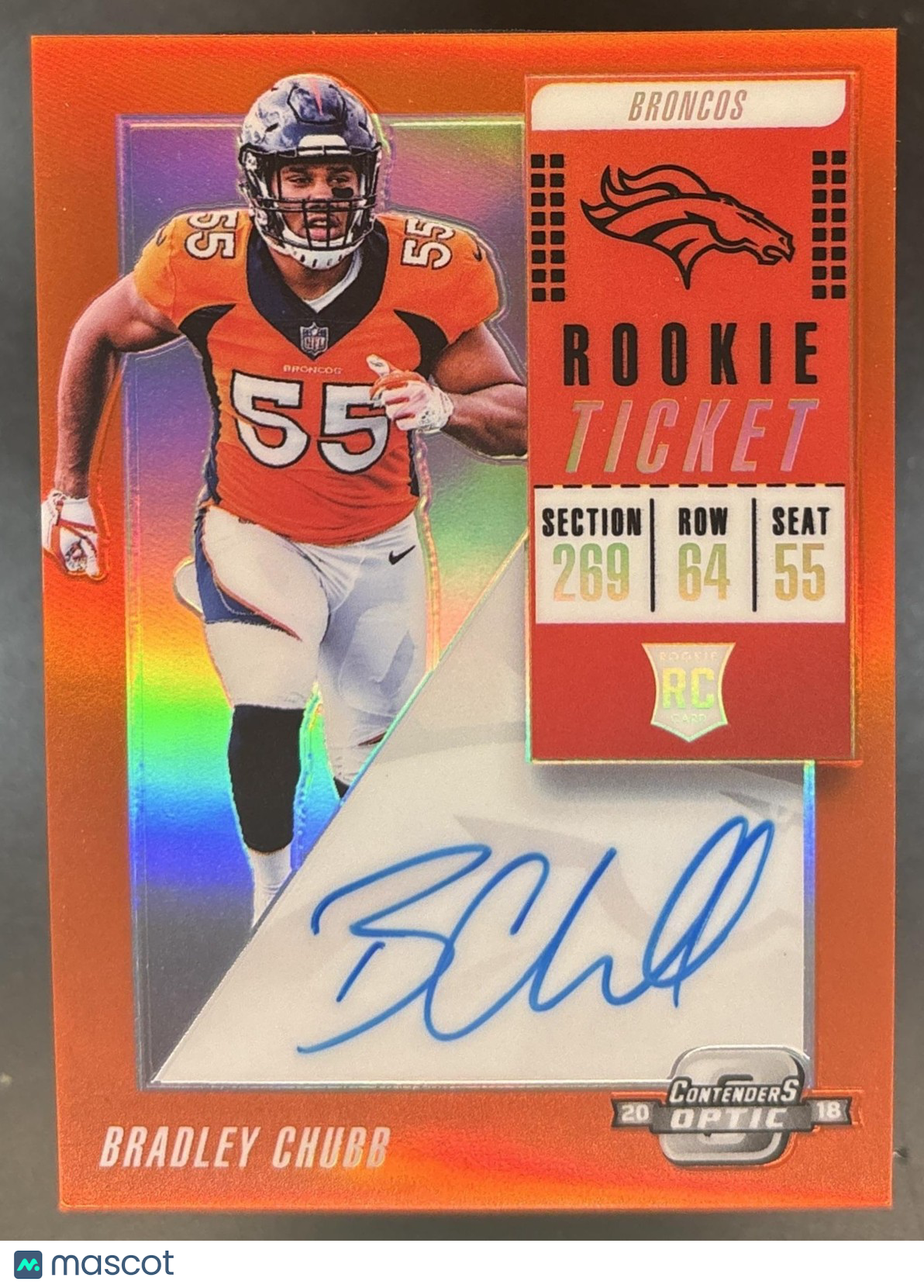 2018 Contenders Optic Bradley Chubb Orange /49 #104 RPS Auto RC Denver Broncos