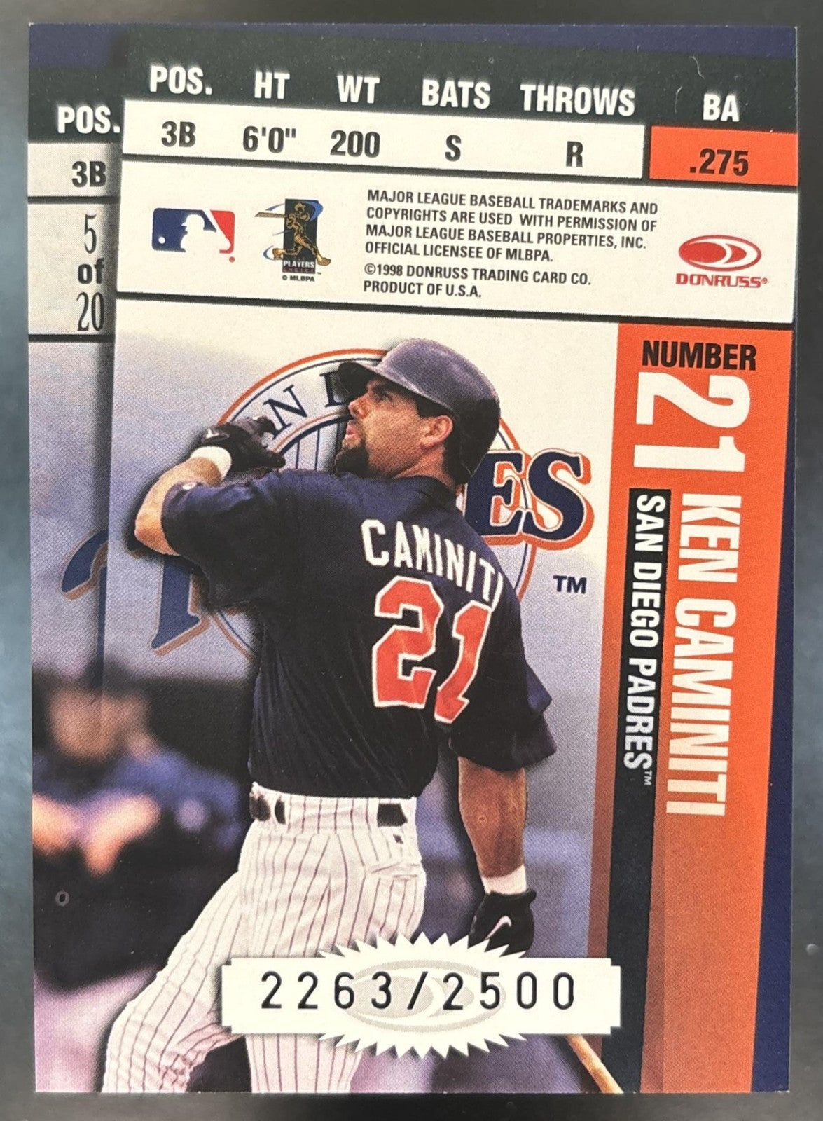 1998 Leaf Rookies & Stars Tony Gwynn Ken Caminiti, Ticket Masters /2500 #5