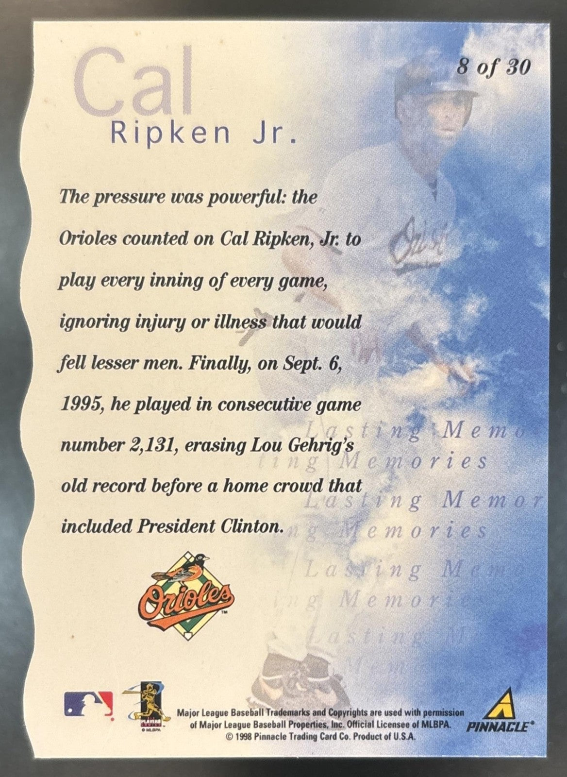 1998 Pinnacle Plus Cal Ripken Jr. Lasting Memories #8 Baltimore Orioles