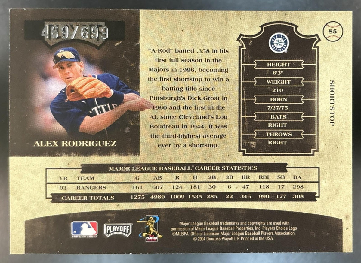 2004 Playoff Prime Cuts II Alex Rodriguez /699 #85 Seattle Mariners