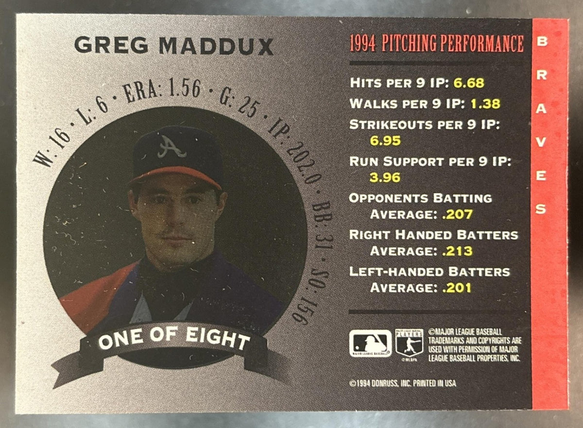 1995 Donruss Greg Maddux Mound Marvels #1 Atlanta Braves